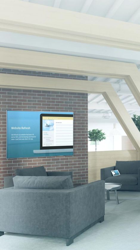 Crestron app in a tv and iPad in an office waiting room