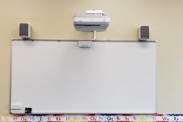 Whiteboard and projector in a K12 room