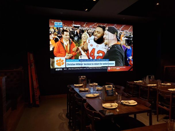 Video wall in a restaurant with low light